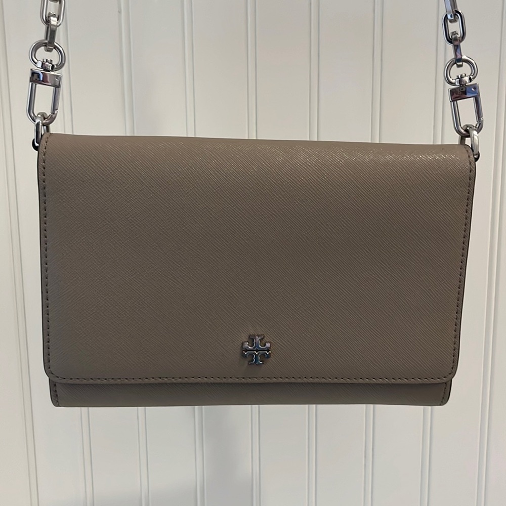 Tory Burch Gray Silver Chain Crossbody